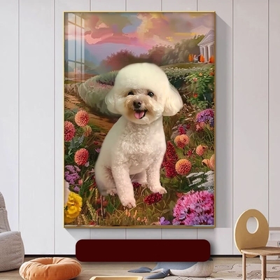 Haustierporträt Wandkunst in Custom Aluminium-Legierungsrahmen für Wohnzimmer