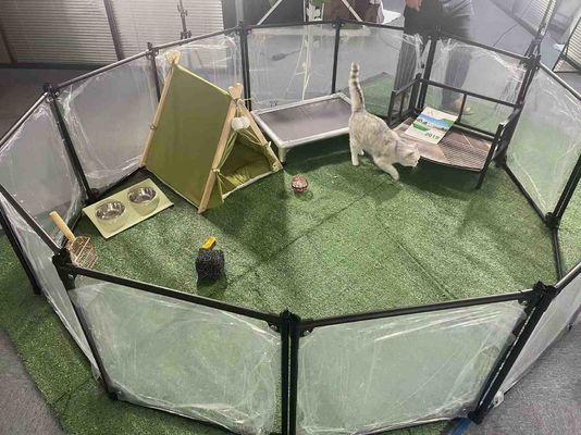 Fabrik Luxus Acryl Aluminium Trennbares Haustier Spielhaus Katze Kennelhaus Hund Zaun Stift Transparentes Karton Custom Logo Button