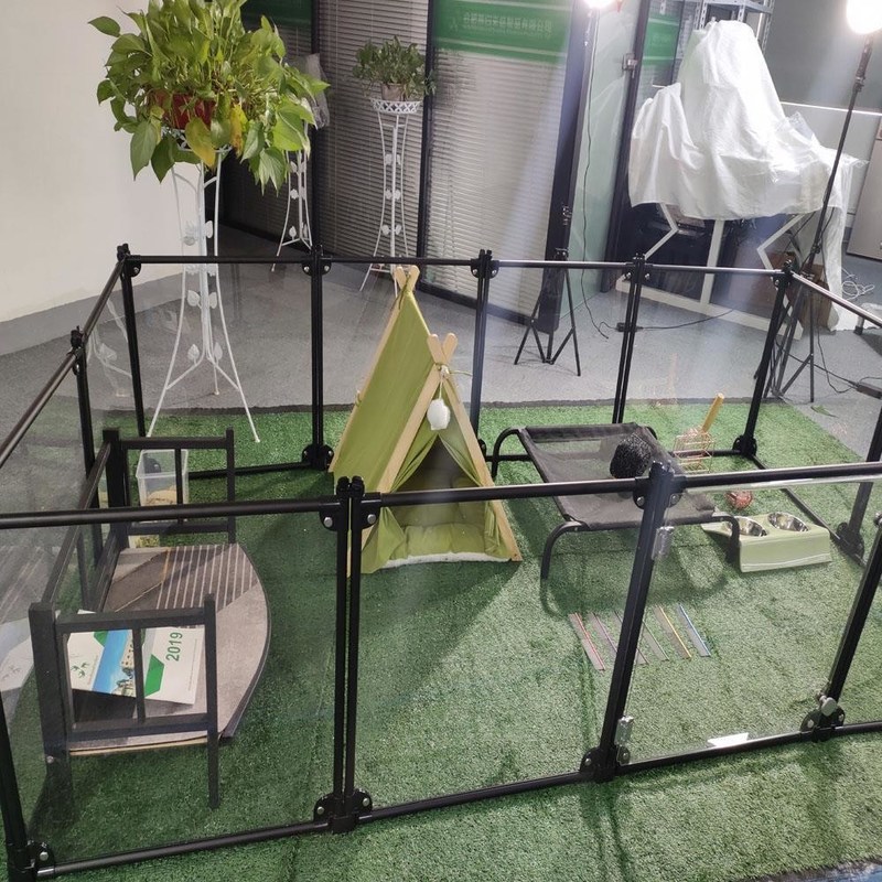 Fabrik Luxus Acryl Aluminium Trennbares Haustier Spielhaus Katze Kennelhaus Hund Zaun Stift Transparentes Karton Custom Logo Button